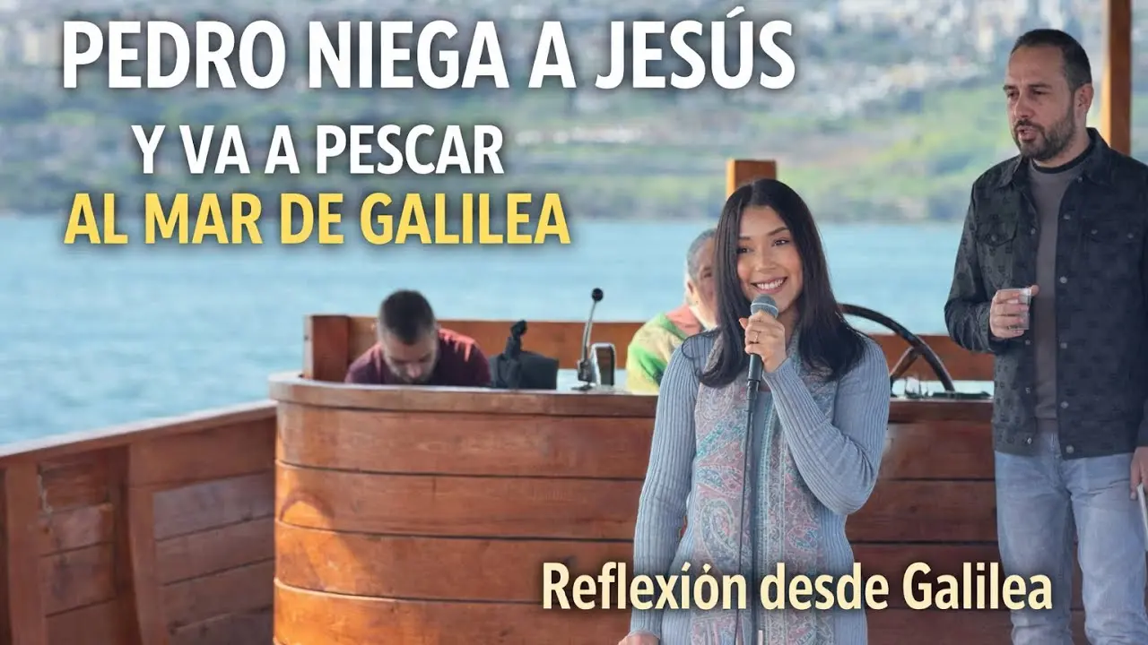 Esther Barranco presentando desde el mar de Galilea